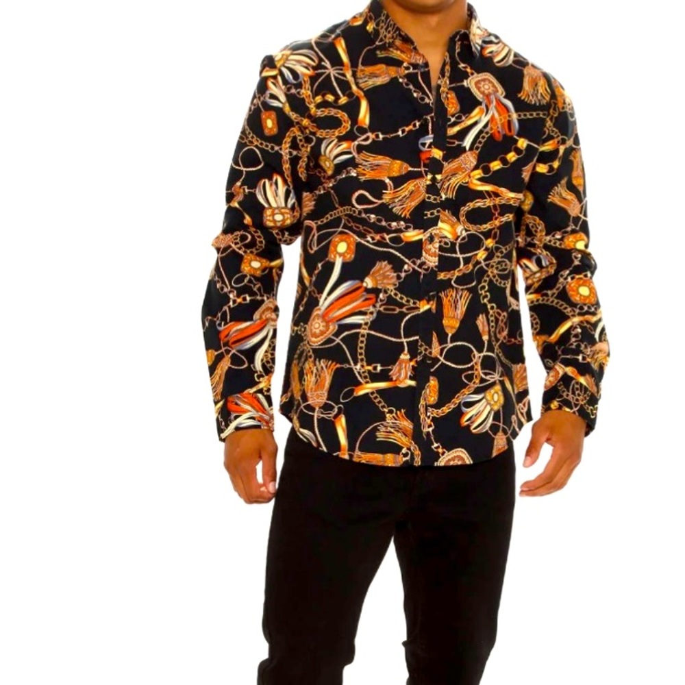 FASHIONNOVA MEN FEEL THE PRIDE LONG SLEEVE WOVEN TOP